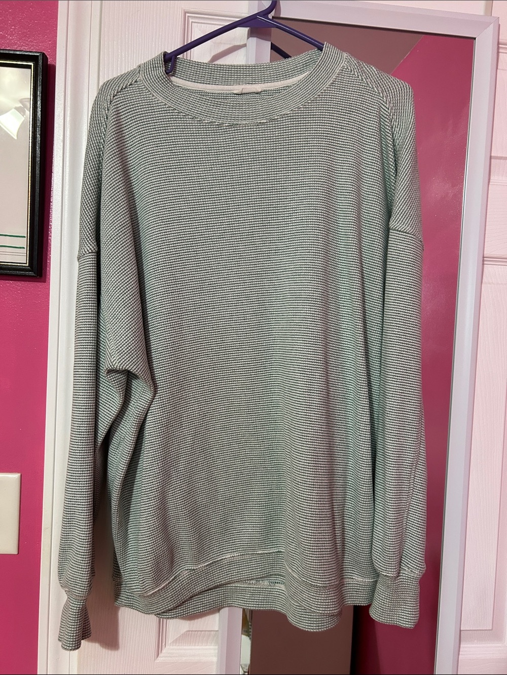 Aerie Mint Green Waffle-Knit Crew Neck Sweatshirt